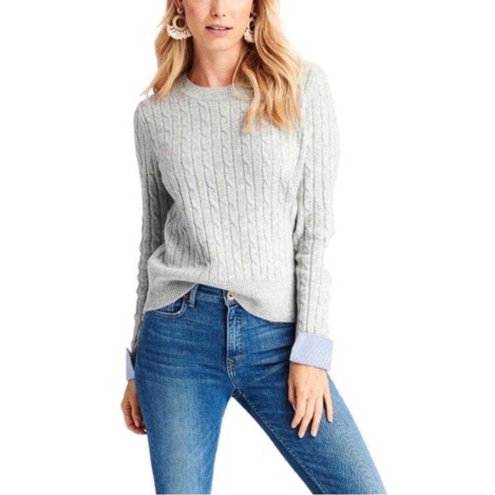 Vineyard Vines Coral Lane Cashmere Sweater Gray w/ Light Blue Cuffs Women’s S